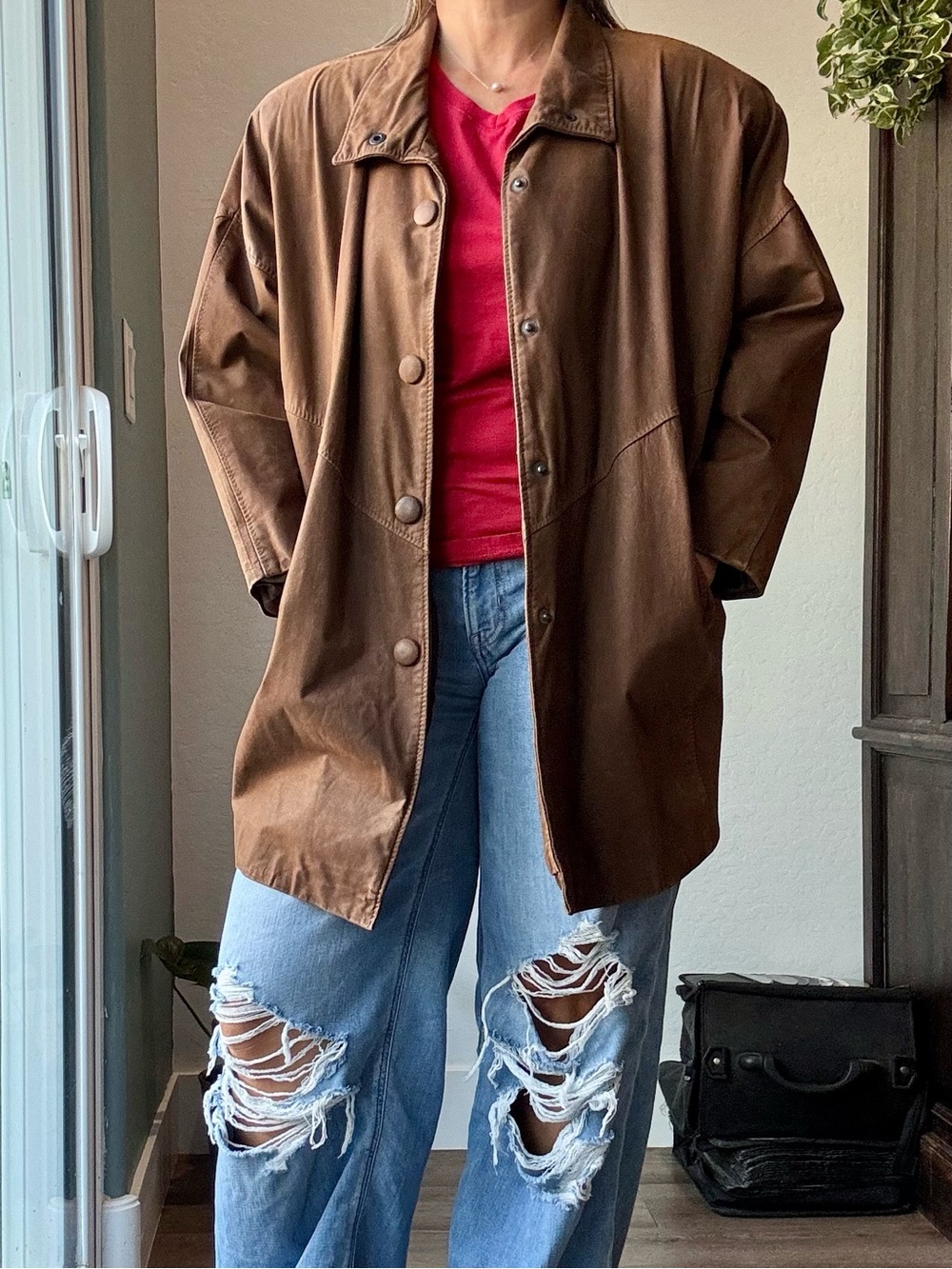 Vintage 90s Comint Yellowstone Brown Western Oversized Genuine Leather Jacket